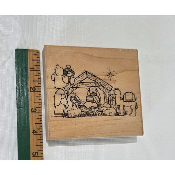Christmas Nativity Pre Owned Wood Mounted Rubber Stamp - Picture 2 of 5